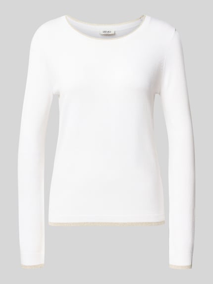 Produktfoto, Pullover aus Viskose-Mix Modell 'Maglia Chiusa' von Liu Jo White, körpernahe Passform, Rundhalsausschnitt, langärmelig, weiße Farbe