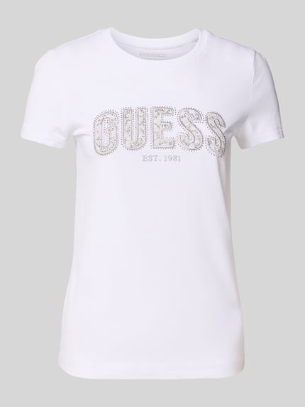 GUESS T-shirt z wyhaftowanym logo Jasnoniebieski 2