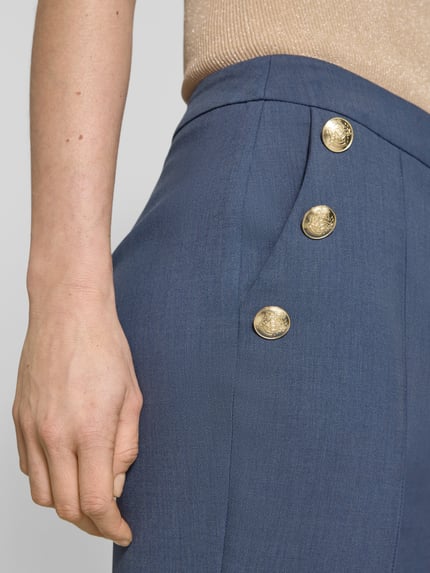 s.Oliver BLACK LABEL Regular fit pantalon met viscose, hoge taille en decoratieve knopen Blauw - 3