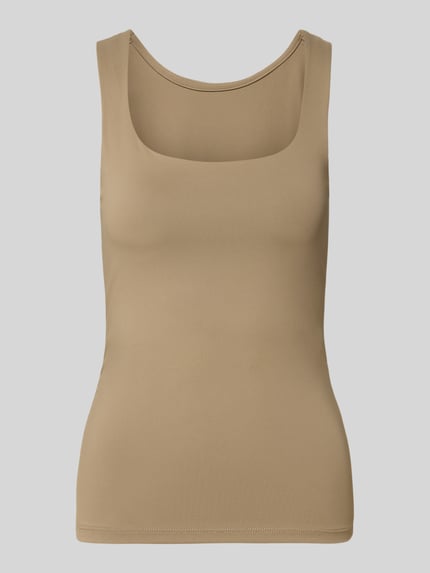 Produktfoto, beżowy Slim Fit Tank Top mit U-Ausschnitt Modell 'LULA' von Pieces, jednolity kolor, szerokie ramiączka, krój slim fit