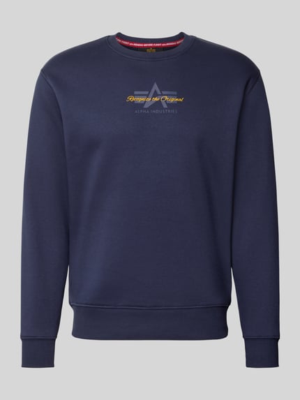 Produktfoto, Regular Fit Sweatshirt aus Baumwoll-Mix mit Label-Detail von Alpha Industries in Dunkelblau, elastische Abschlüsse, schlichte Struktur