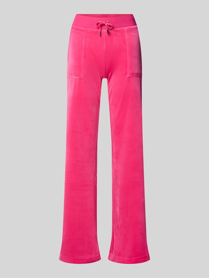 Produktfoto, Low Rise Sweatpants met elastische band Model 'LAYLA' van Juicy Couture, dames sweatpants van katoenmix met stretch, flared cut, steekzakken, felroze, zachte textuur