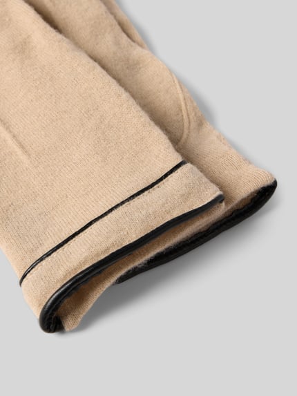 Roeckl Rękawiczki z filcowanej żywej wełny Model „Leather Piping Touch” Beżowy 2
