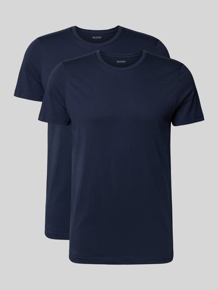 Produktfoto, T-Shirt mit Rundhalsausschnitt im 2er-Pack von MCNEAL in Dunkelblau, Herren T-Shirt aus reiner Baumwolle, Slim-Fit, glatte Textur