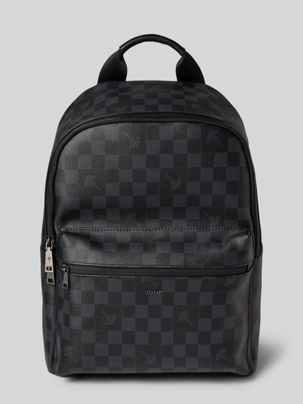 Produktfoto, Rucksack mit Logo-Print Modell 'miko' von JOOP! COLLECTION in Schwarz mit Schachbrettmuster und glatter Textur