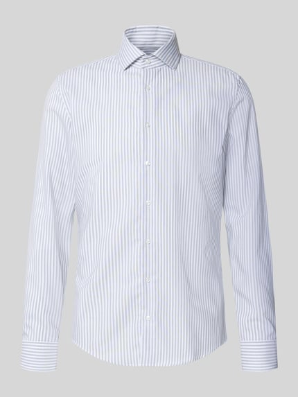 Produktfoto, slim fit zakelijk overhemd van katoen model 'Spread Kent' van Seidensticker, wit met blauwe strepen, Heren Businesshemd