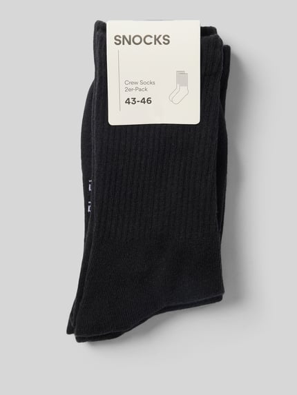 Produktfoto, Socken mit elastischem Bund Modell 'Crew' im 2er-Pack von Snocks für Herren aus schwarzem Baumwoll-Mix, weiche Struktur.