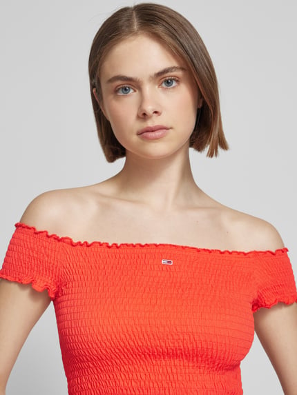 Tommy Jeans Top krótki o kroju slim fit z marszczonymi wstawkami Koralowy 3