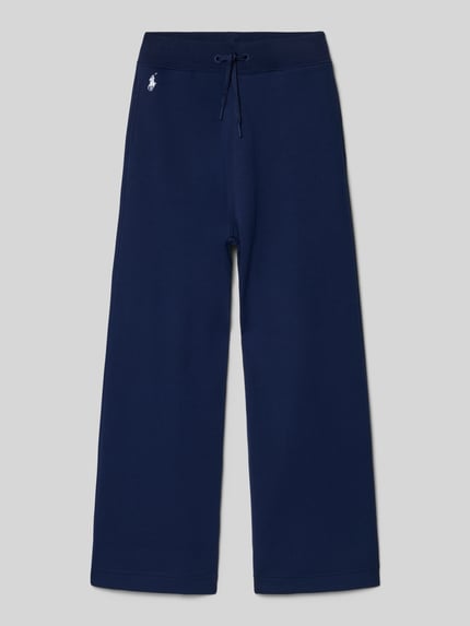 Produktfoto, Regular Fit Sweatpants aus Baumwoll-Mix von Polo Ralph Lauren Teens in Dunkelblau, unifarben, Logo-Stitching, elastischer Bund, seitliche Taschen, Sweat-Material.
