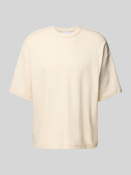 REVIEW Oversized T-Shirt mit geripptem Rundhalsausschnitt Ecru 2