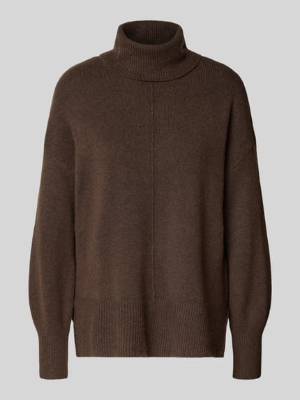 PIECES Regular Fit Rollkragenpullover mit Woll-Anteil Modell 'MALOU' Schoko Melange 2