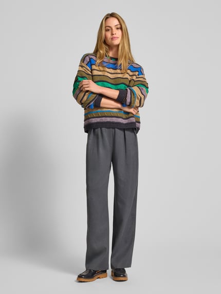 Jake*s Casual Stoffen broek met wijde pijpen en sierknopen Antraciet gemêleerd - 1