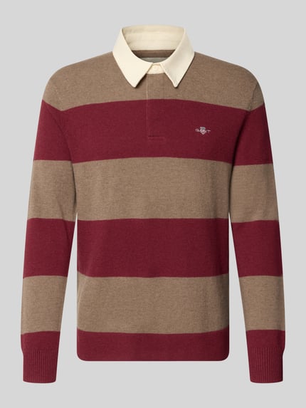Produktfoto, Regular Fit Pullover aus reiner Baumwolle von GANT, breite Streifen in Rot und Beige, glatte Textur, Herren Pullover
