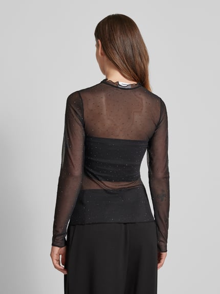 Moves Slim Fit Longsleeve mit Strasssteinbesatz Modell 'Markhild' Black 5