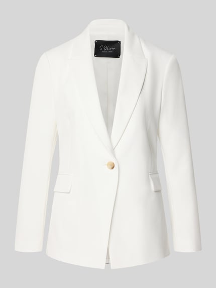 Produktfoto, Shaped Fit Longblazer mit steigendem Reverskragen von s.Oliver BLACK LABEL in Optik: Unifarben, Pattentaschen, Rückenschlitz, einreihige Knopfleiste, Passform: Shaped Fit, Ärmelform: Langarm, glatte Textur, Produktfoto