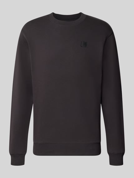 Produktfoto, Regular Fit Sweatshirt aus reiner Baumwolle mit Label-Patch von Scotch & Soda, czarna bluza, krój regular fit, elastyczne wykończenia, naszywka z logo, bawełna, długość tyłu w rozmiarze M: 70 cm, długość rękawów w rozmiarze M: 66 cm