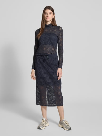 Marc Cain Semitransparentes Longsleeve aus Baumwoll-Kaschmir-Mix Marine 1