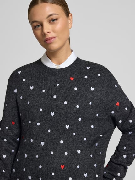 Tom Tailor Denim Regular fit gebreide pullover met borduursels Donkergrijs gemêleerd - 3