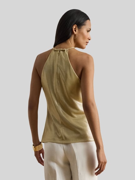 Lauren Ralph Lauren regular fit blousetop met plooien Goud gemêleerd - 5