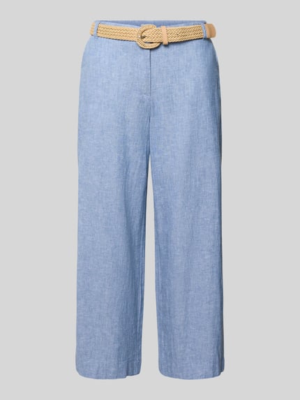 Produktfoto, Culotte aus Leinen-Mix mit Gürtel von Christian Berg Woman in Hellblau mit Wide-Leg-Fit, Haken-Reißverschluss, Eingrifftaschen, Leistentaschen, Bundweite 39 cm, Innenbeinlänge 60 cm, Damen Leinen-Baumwoll-Anteil, Culotte-Stil