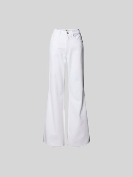 Produktfoto, Flared Fit Jeans im 5-Pocket-Design von Anine Bing, kolor biały, gładka faktura, szlufki na pasek, zapięcie na guzik i zamek, długość nogawki wewnętrznej 85 cm w rozmiarze 27, szerokość w rozmiarze 27: 37 cm