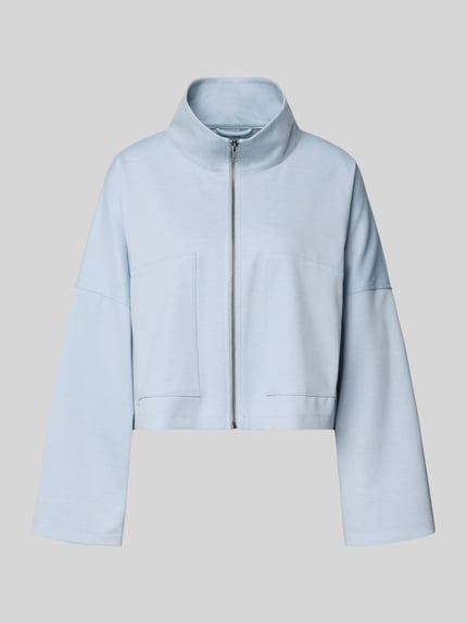 Productfoto, lichtblauwe Boxy Fit Blazer met opstaande kraag, rits, viscosemix, model 'ELSTOW' van Drykorn, structuur zichtbaar