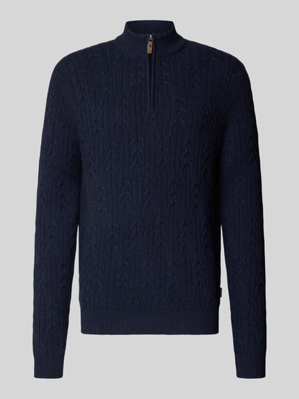 Fynch-Hatton Slim fit gebreide pullover van mix van katoen en wol Marineblauw - 1