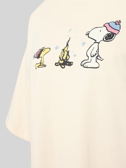 Jake*s Casual Koszula nocna z nadrukiem Peanuts z motywem ogniska z czystej bawełny Écru 2