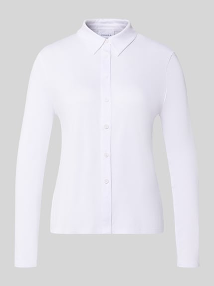 Produktfoto, Slim Fit Hemdbluse aus Viskose-Mix von COMMA, weiß, durchgehende Knopfleiste, Hemdblusenkragen, langärmelig, elastisch