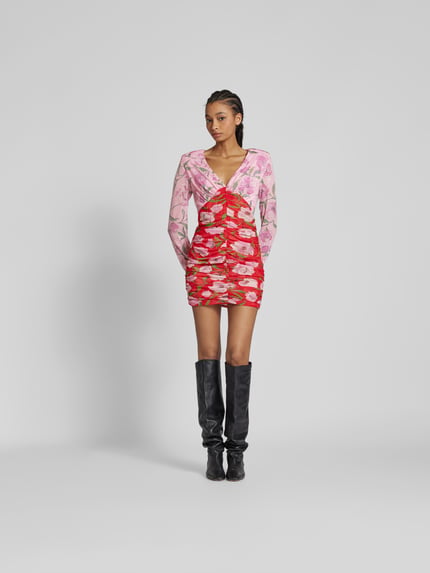 ROTATE Mini-jurk met all-over motief Rood - 1
