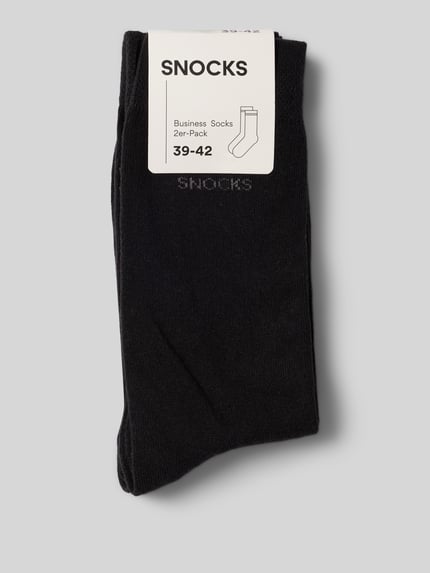 Produktfoto, Business Socks im 2er-Pack mit Label-Stitching von Snocks, schwarze Herren Socken aus Baumwoll-Mix mit Stretch-Anteil, gerippte Bündchen