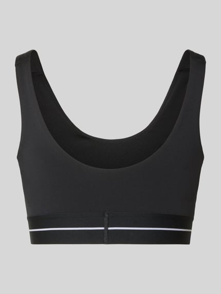 Produktfoto, BH met elastische logoband van adidas Sportswear, zwart, materiaal-mix met stretch, aansluitende pasvorm, productopname