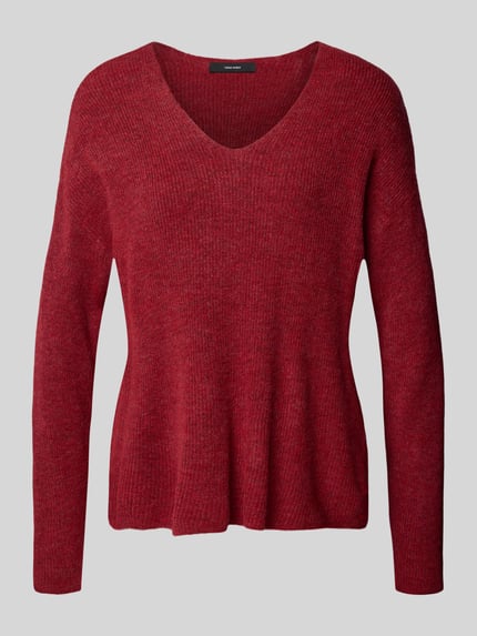 VERO MODA Regular Fit Strickpullover mit V-Ausschnitt Modell 'CREWLEFILE' Rot Melange 2