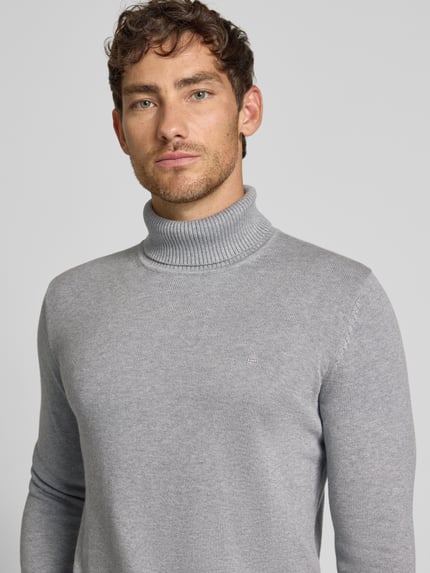 Christian Berg Men Sweter o kroju slim fit z mieszanki bawełny i wełny Jasnoszary melanż 3
