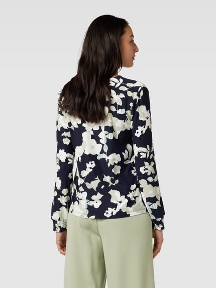 Tom Tailor Longsleeve mit floralem Muster und V-Ausschnitt Marine 5