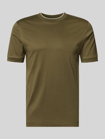 Produktfoto, olivgrünes Slim Fit T-Shirt aus reiner Baumwolle Modell 'Tessler 195' von BOSS, schlichtes Design, Herren T-Shirt von BOSS