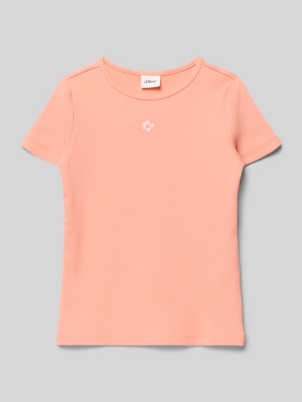 Produktfoto, Regular Fit T-Shirt aus Baumwoll-Mix von s.Oliver RED LABEL, Optik: Unifarben, Applikation: Stickerei, Rundhals, Ärmelform: Kurzarm, Materialverarbeitung: Ripp