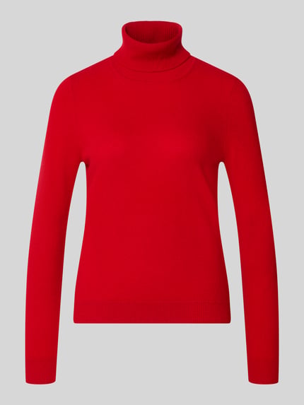 Produktfoto, Regular Fit Rollkragenpullover aus reinem Kaschmir von Christian Berg Woman in Rot, gerippter Kragen und Abschlüsse, langärmlig.