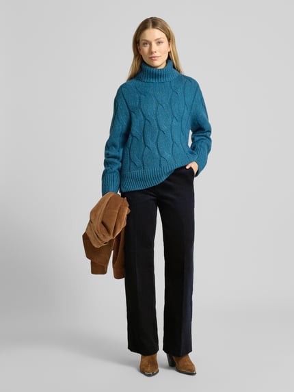 Tom Tailor Wide Leg Marlenehose aus Baumwoll-Mix Dunkelblau 1