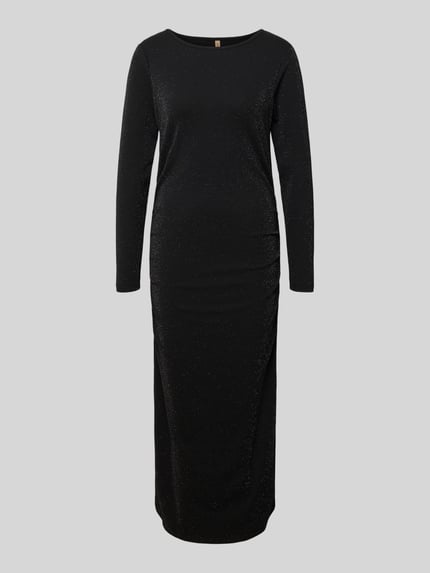 Produktfoto, Maxi-jurk met ronde hals Model 'ANDINE' van Soyaconcept in zwart met lichte glans, viscosemix met metaal, getailleerd model.