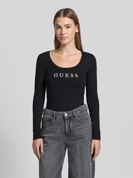 GUESS Longsleeve w kroju slim fit z elastycznej mieszanki bawełny Czarny 3