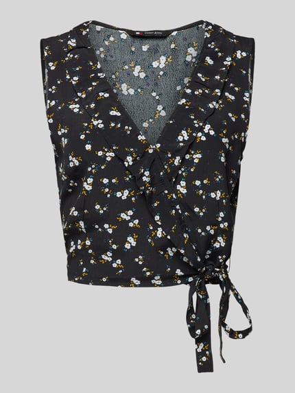 Tommy Jeans Cropped Wickelbluse mit floralem Muster Black 2