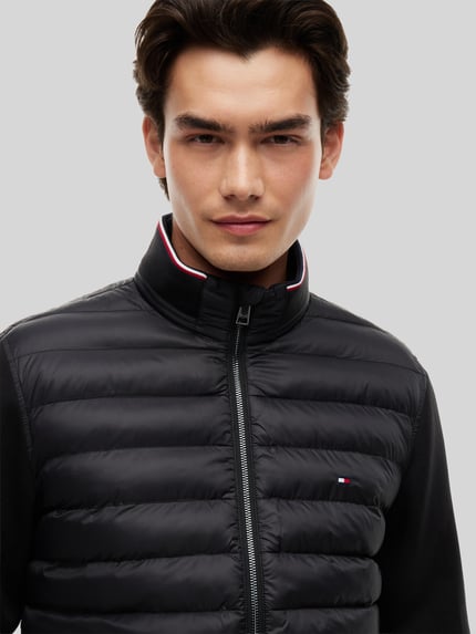 Tommy Hilfiger Regular Fit Strickjacke mit Steppeinsatz aus Baumwoll-Mix Black 3