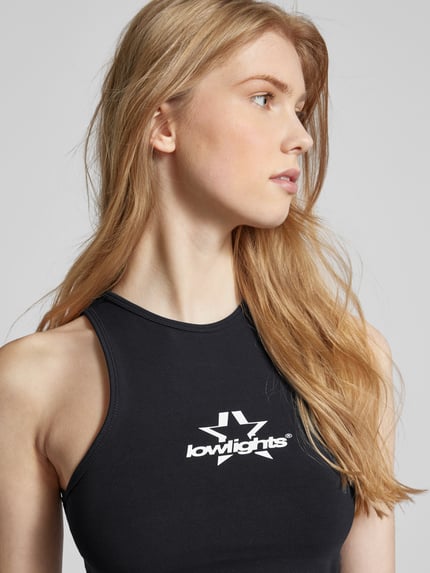 Low Lights Studios Korte top met labelprint, model 'SUPERSTAR' Zwart - 3