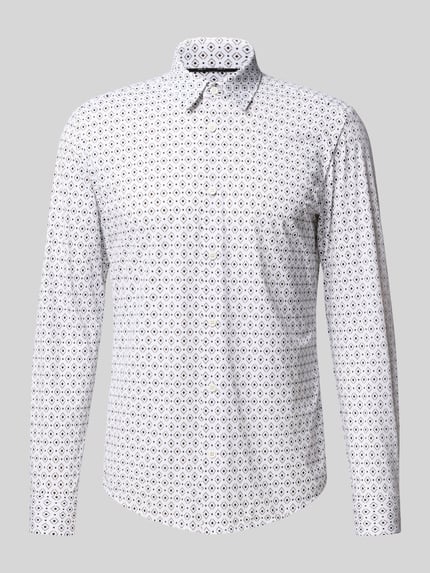 BOSS Slim Fit Business Hemd mit Allover-Muster Modell 'P-ROAN' Weiss 2