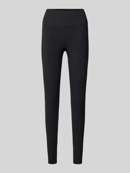 Produktfoto, Slim Fit Leggings mit Logo-Print von Fabletics in Schwarz, elastischer Bund, knöchellang, Material-Mix mit Stretch-Anteil.