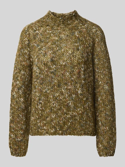 Produktfoto, Regular Fit Pullover mit Lanawoll-Anteil von Rich & Royal in Strick-Optik mit Stehkragen, mehrfarbig meliert, elastischer Material-Mix
