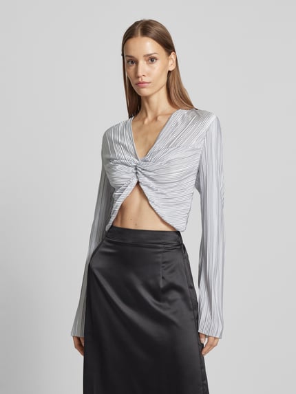 VERO MODA Shirt met lange mouwen en knoopdetails van plissé, model 'PLIS' Beige - 4
