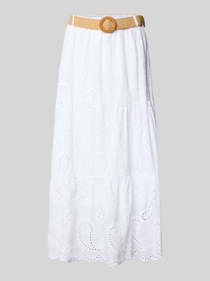 Produktfoto, midirok met ajourwerk en riem model 'Mi44mii' van ZABAIONE uit puur katoen in A-lijn, bandwijdte maat S 38 cm, totale lengte 89 cm