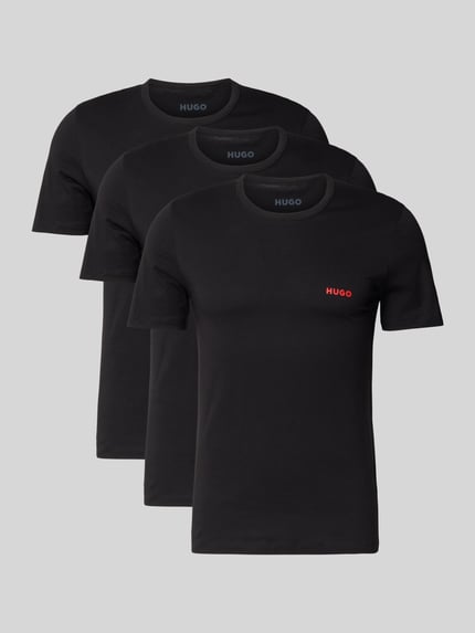 Produktfoto, T-Shirt mit Label-Print im 3er-Pack von HUGO in Schwarz, Unifarbenes-Design, Reine Baumwolle, Gerader-Schnitt, Rundhalsausschnitt